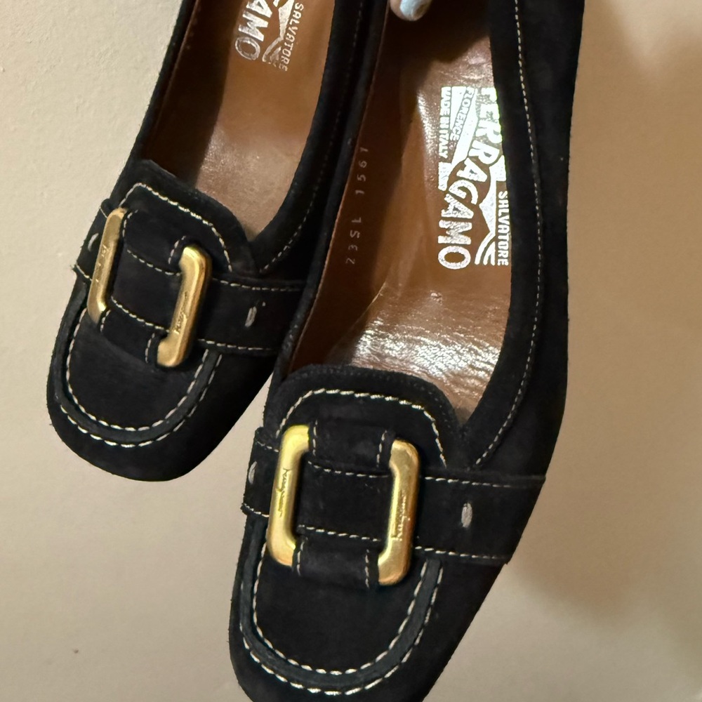 Salvatore Ferragamo Black Loafers with Gold Accent